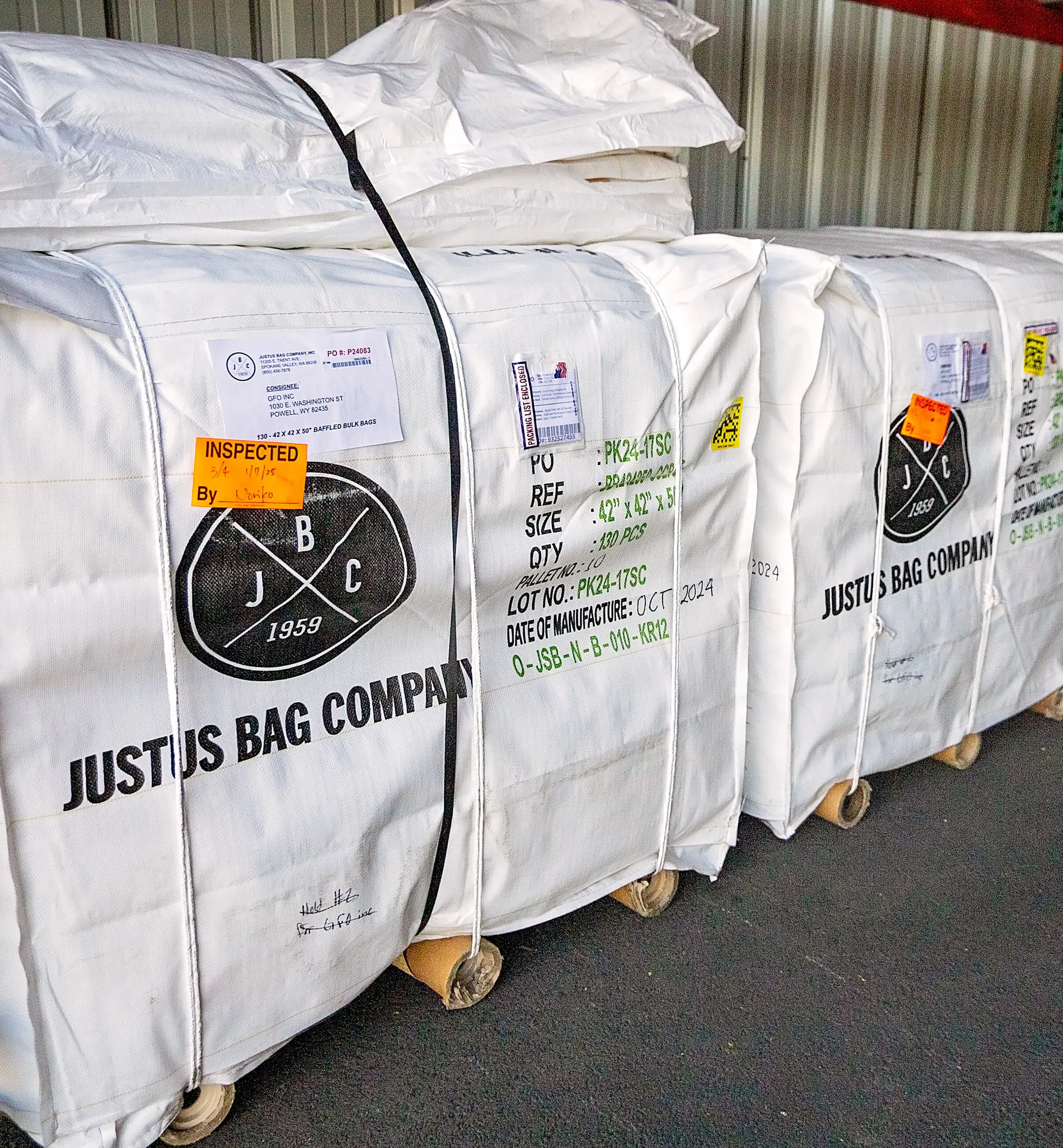 Pallets of Justus Bag bags